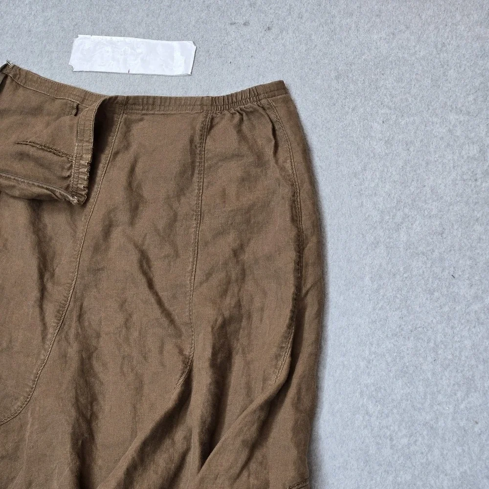 J Jill Women Skirt 8P Brown Linen A-Line Coastal Beach